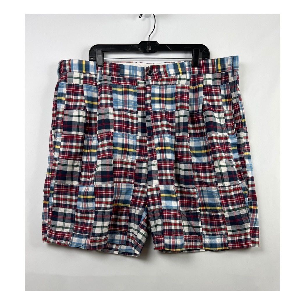 Jos. A. Bank Patchwork Madras Shorts Mens 42 Multi-Color Pleated Cotton Plaid